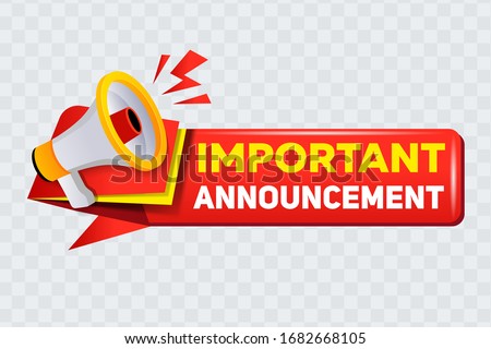 Important Announcement. Speech bubble megaphone. Red Banner for business, marketing and advertising on a transparent background
