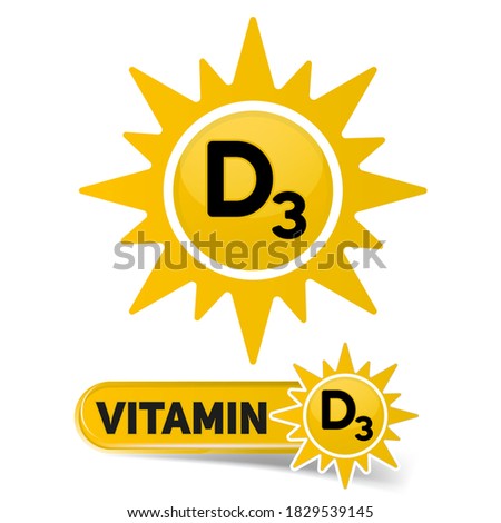 Vitamin d3 sign label button. Icon with sunlight, healthcare concept, vector illustration
