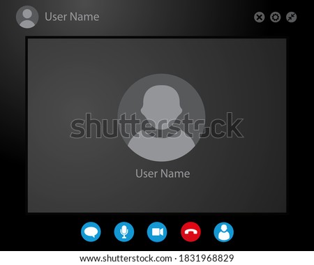 Video call screen template. Video conferencing and online meeting workspace vector layout. Video call Interface for social communication application.
