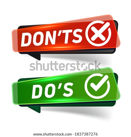 Do's and Don'ts. Red and green button on white. Concept of Do's and Don'ts, sign or fail the checklist
