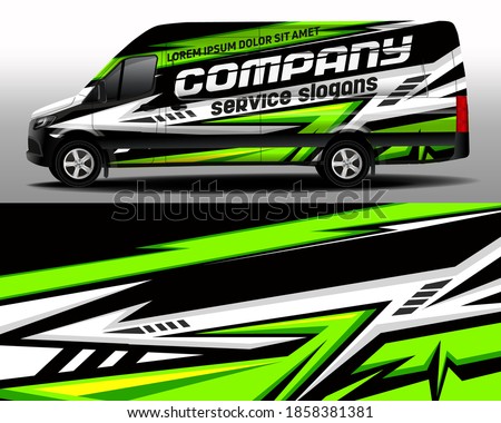 Vector design of delivery van. Car sticker. Car design development for the company. Black with green background for car vinyl sticker
