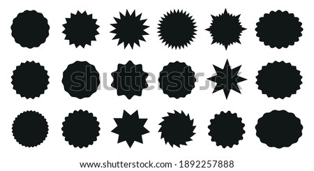 Starburst speech bubbles. Vector set of starburst, sunburst icons. Black Sunburst Promo Tags. Flat vintage stickers, labels on white background
