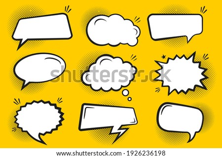 Blank comic bubbles and elements with black shadows in pop art style. Comic speech. Abstract creative vector collection white blank bubble comic text. Dialog window. Blank white banner for sale.
