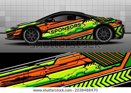 Racing car packaging design vector. Design of car stickers. Abstract racing and sport background for racing livery or daily use car vinyl decal. Car design development for the company.