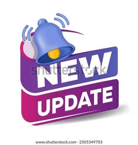 New update text warning and information sign. System upgrade notification. Progress install sign business concept. Web Banner with notification bell. Announcement for new update. 	
