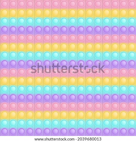 Pop it background a fashionable silicon toy for fidgets. Addictive anti-stress toy in pastel colors. Bubble sensory developing popit for kids fingers. Vector illustration in square format suitable for