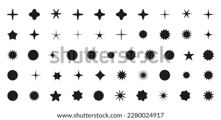 Simple minimalistic black elements, abstract brutalist geometric shapes. Basic form Y2K figure star, sparkle, rhombus, wavy circle. Swiss primitive element set. Minimal aesthetic postmodern vector.