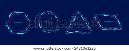 Set of abstract technology template future geometric shapes in cyberpunk style.Vector stock illustration.	
