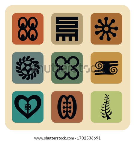 African symbols, adinkra icon set vector illustration