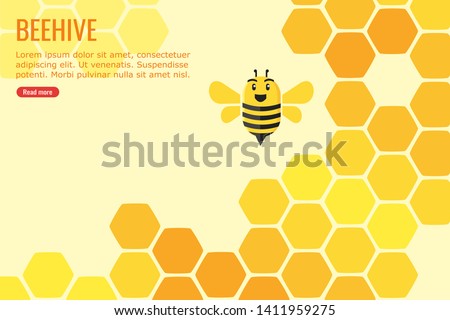 Illustration of a happy bee in a beehive full filled with honey suitable for info-graphic, web and mobile website development