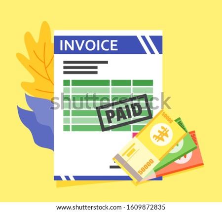 Bill Receipt or Invoice Payment using South Korean Won Money vector illustration flat design. Payment and finance element. Can be used for web and mobile, infographic and print.