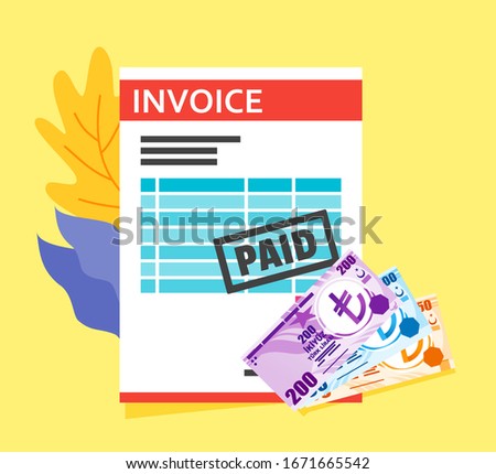 Bill Receipt or Invoice Payment using Turkish Lira Money vector illustration flat design. Turkey Payment and finance element.  Can be used for web and mobile, infographic and print.
