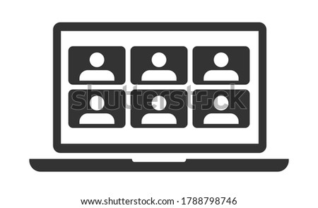 Video Conference Online Meetings Teleconference on Laptop Icon Virtual Chat Symbol Sign. Suitable for Online School Class, Work from Home WFH, Web Seminar or Webinars & Student Group Infographic