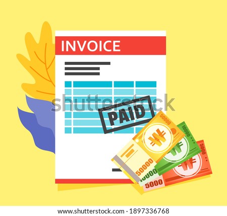 Bill Receipt or Invoice Payment using South Korean Won Money Vector Illustration Flat Design. South Korea Payment and Finance Element. Can be used for Digital and Printable Infographic.