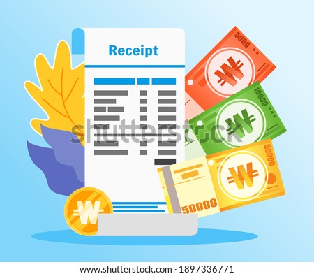 Shopping or Market Receipt Payment with South Korean Won Money Vector Illustration Flat Design. Payment and Finance Element. Can be used for Digital and Printable Infographic.