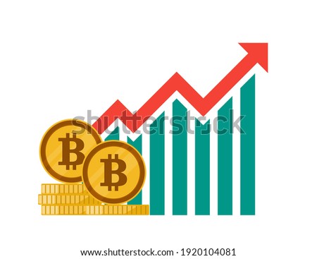 Bitcoin Price Value Stock Market Demand Rise Hike Increase Up Skyrocket Vector illustration. Cryptocurrency and Cyber Currency investment Element.  Can be used Digital and Printable infographic