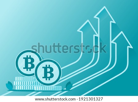 Bitcoin Price Value Stock Market Demand Rise Hike Increase Up Skyrocket Vector illustration. Cryptocurrency and Cyber Currency investment Element.  Can be used Digital and Printable infographic