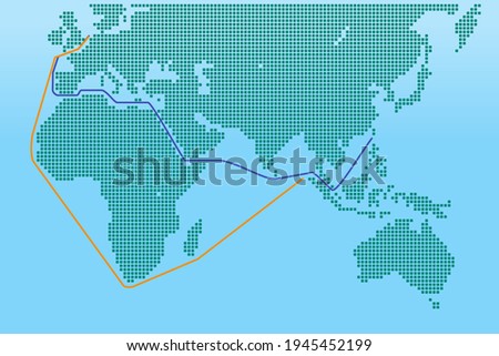 Alternative Shipping Route Detour Africa While Suez Canal Blocked Flat Vector Illustration.