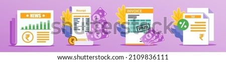 Indian Rupee Receipt and Documents Illustration