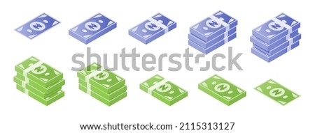 Nigerian Naira Banknote Isometric Icon Set