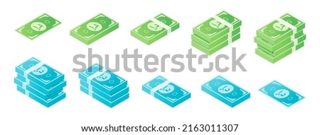 United Arab Emirates Dirham Banknote Isometric Icon Set