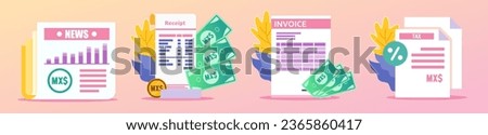 Mexican Peso Receipt and Documents Illustration