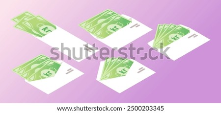 Krona or Krone Money in Envelope Isometric Icon