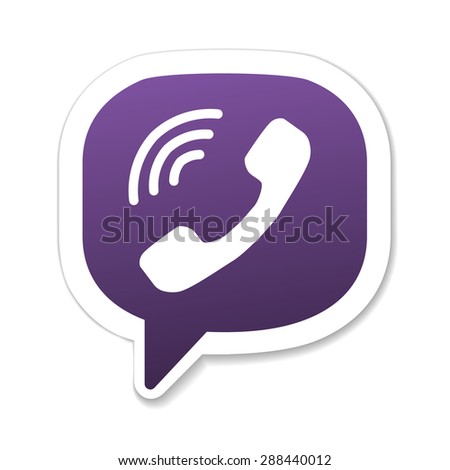 Violet phone handset in speech bubble icon. Vector. Phone icon. Phone bubble. Phone image. Phone handset illustration.