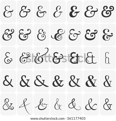 Set of decoration ampersands for letters and invitation on white background. Hand drawn type. Vector illustration. Ampersand set. Ampersand image.
