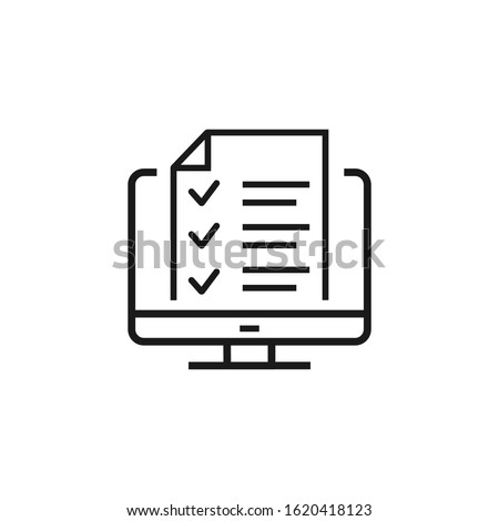Checklist on the computer screen. Isolated vector illustration in flat style. Desktop computer with digital questionnaire