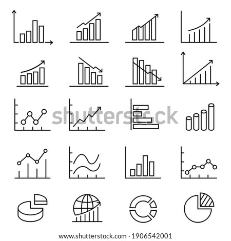 Graphs and charts thin line icons set. data elements, bar and pie, diagrams for business infographics. visualization of data statistic and analytics. isolated on white background. vector illustration