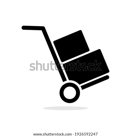 Handcart icon. A handcart with a box vector. Wheelbarrow for transportation of cargo. Isolated.