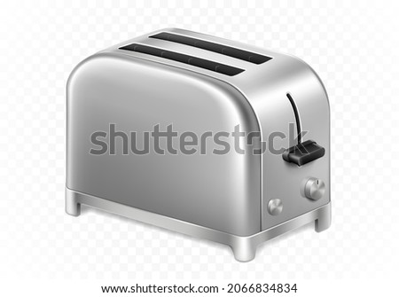 Bright metallic glossy toaster. Vector 3d realistic illustration isolated on white background.