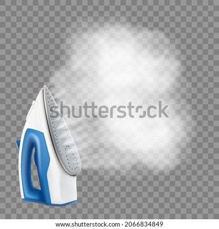 Iron with cloud of steam isolated on transparent background, realistic 3d vector illustration Stock foto © 