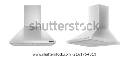 Kitchen range hoods in two different angles. Domestic equipment. kitchen appliances. Realistic 3d Vector illustration isolated on white background