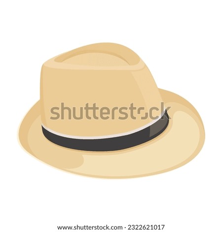 Straw fedora hat isolated on a white background beach hat , summer hat. Flat design