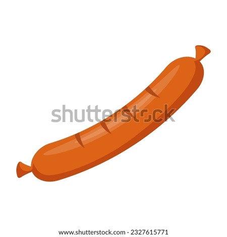 Fried sausage isolated on white background, street food concept, fast food, vector illustration of grilled sausage in flat cartoon style. Can be used print, template, design element in web and mobile