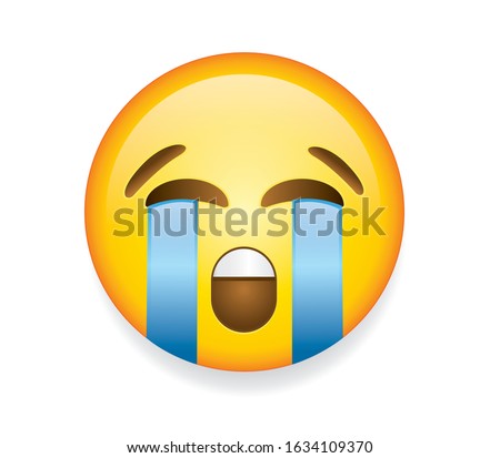 High quality emoticon vector illustration on white background. Emoji crying with tears and closed eyes.yellow face crying emoji.Popular chat elements.Cry emoji.Crying emoticon.