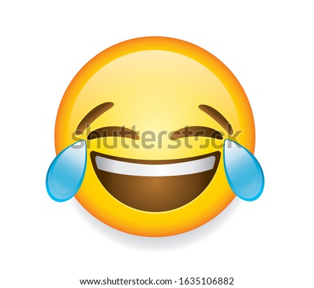 High quality emoticon on white background.Laughing emoji with tears and closed eyes.
Yellow face emoji laughing vector illustration.Popular chat elements. Trending emoticon.