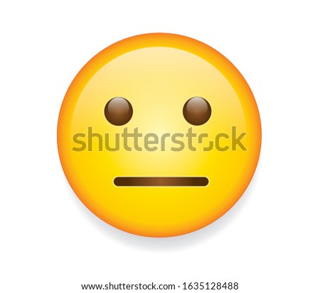 High quality emoticon on white background . Straight face emoji with eyes and mouth.
Yellow face emoji vector illustration. Popular chat elements. Trending emoticon.