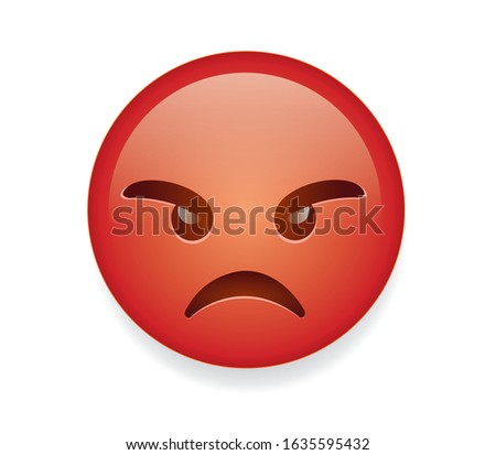 High quality emoticon on white background. Angry and grumpy emoji.
Red face emoji with angry eyes and mouth. Popular chat elements. Trending emoticon.
