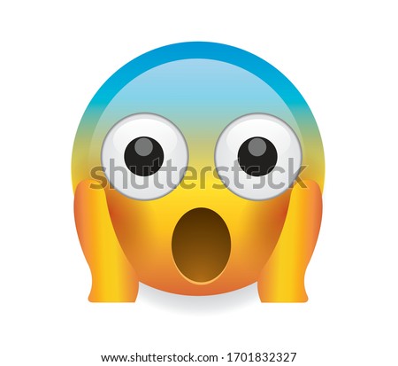 High quality emoticon isolated on white background.Face Screaming in Fear. Screaming in Fear Emoji with big open eyes and mouth. Scared emoticon vector.Popular chat elements. Trending emoticon.