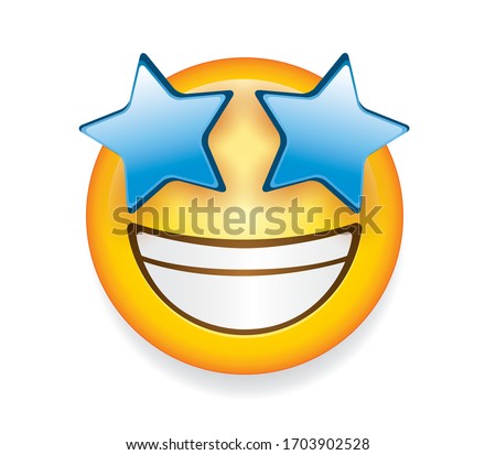 High quality emoticon isolated on white background.Star eyes emoji vector illustration.
Yellow face with a broad, open smile, showing upper teeth.Popular chat elements. Trending emoticon.