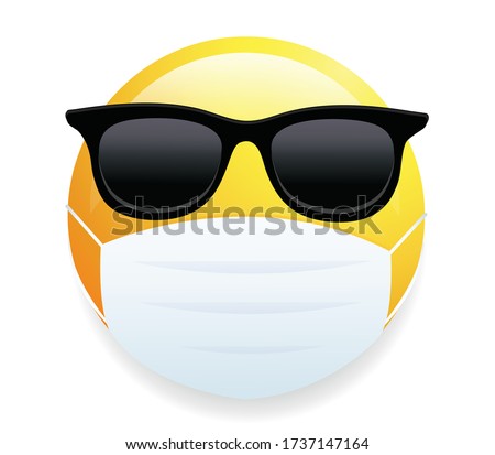 High quality emoticon on white background.
Face With Medical Mask.Sunglasses emoji vector illustration. Popular chat elements. Trending emoticon.Mask emoji.Medical mask emoticon.