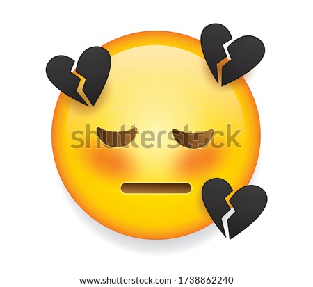 High quality emoticon on white background. Emoticon with broken heart. Sad emoji isolated on white background. Black heart emoticon. Broken heart emoji.