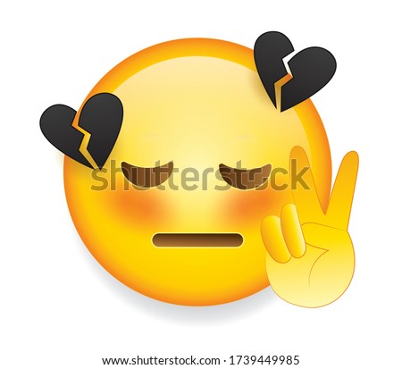 High quality emoticon on white background.Emoticon with broken heart.Peace sign emoticon.Sad emoji isolated on white background.Black heart emoticon.
Broken heart emoji with peace sign.