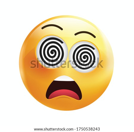 High quality emoticon on white background.Dizzy emoji.yellow face with X’s or spiral eyes and open mouth emoji vector illustration.Popular chat element.Dizzy emoticon.