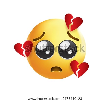 High quality emoticon on white background. Emoticon with broken heart. Sad emoji isolated on white background. Broken heart emoji.