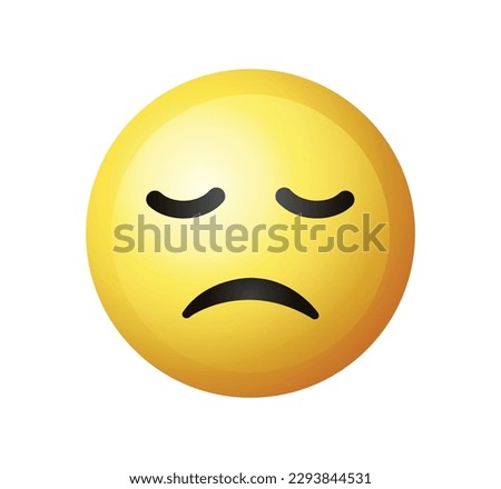 High quality emoticon on white background. Pensive, remorseful face ,saddened by life. Yellow face Sad emoji. Unhappy emoticon.