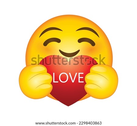 Emoticon with heart vector illustration. Emoji holding heart.  Emoji for chat, email, message and comments. 